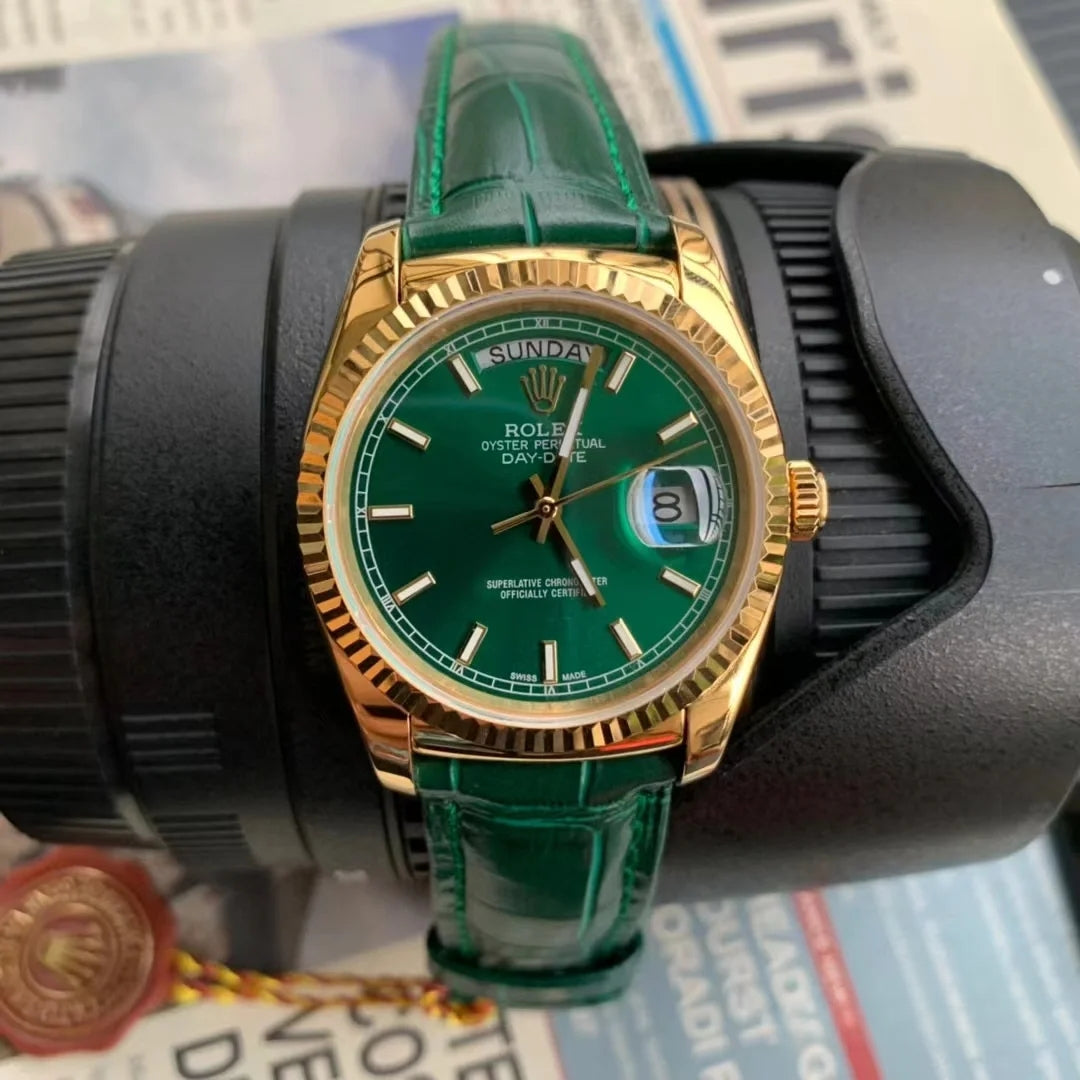 D-date- M118138- Green Yellow gold - Green Leather- Automatic - 36mm