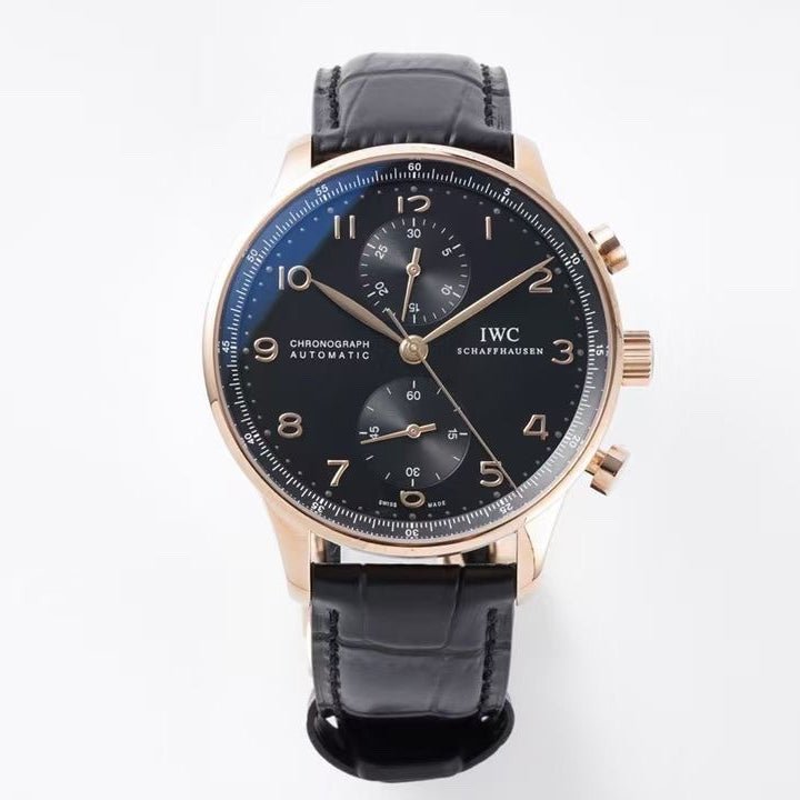 Chronograph -Black- Yellowgold - Black Leather - Automatic 69355 - 41mm