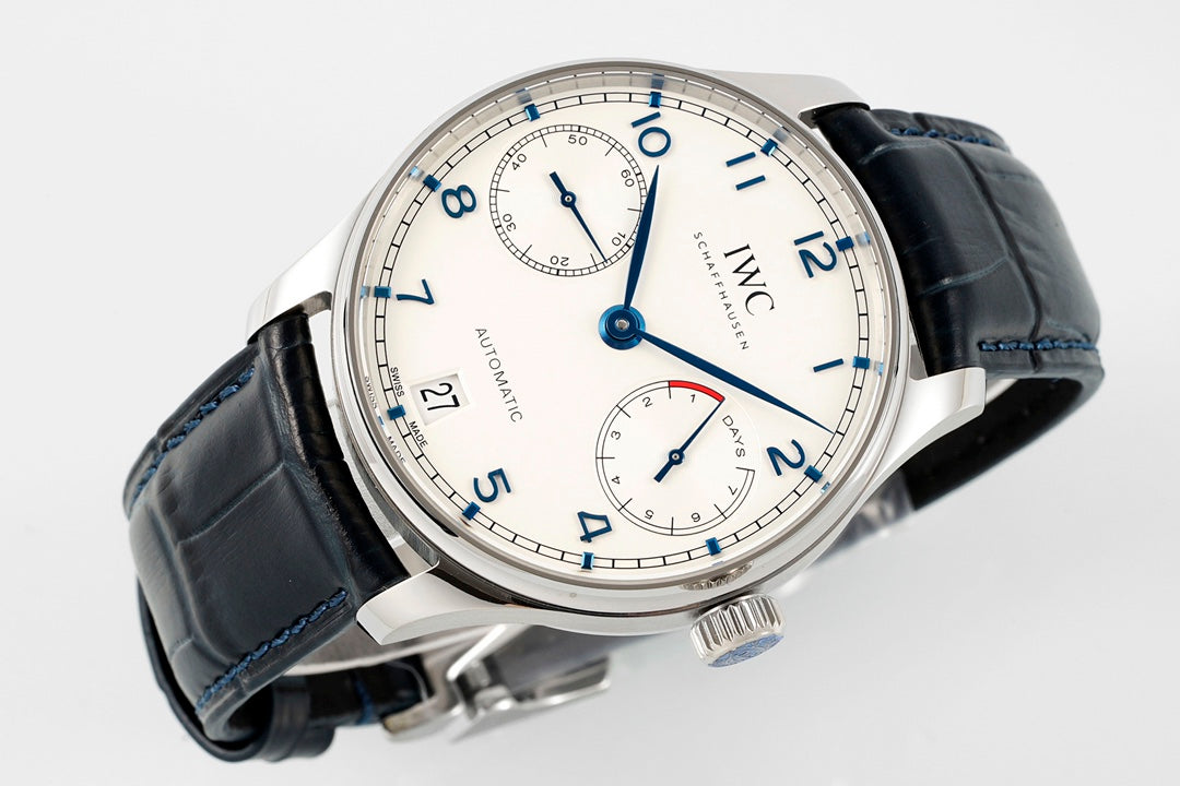 White Silver -IW500713- 904L Steel- Black Leather - Automatic - 42mm
