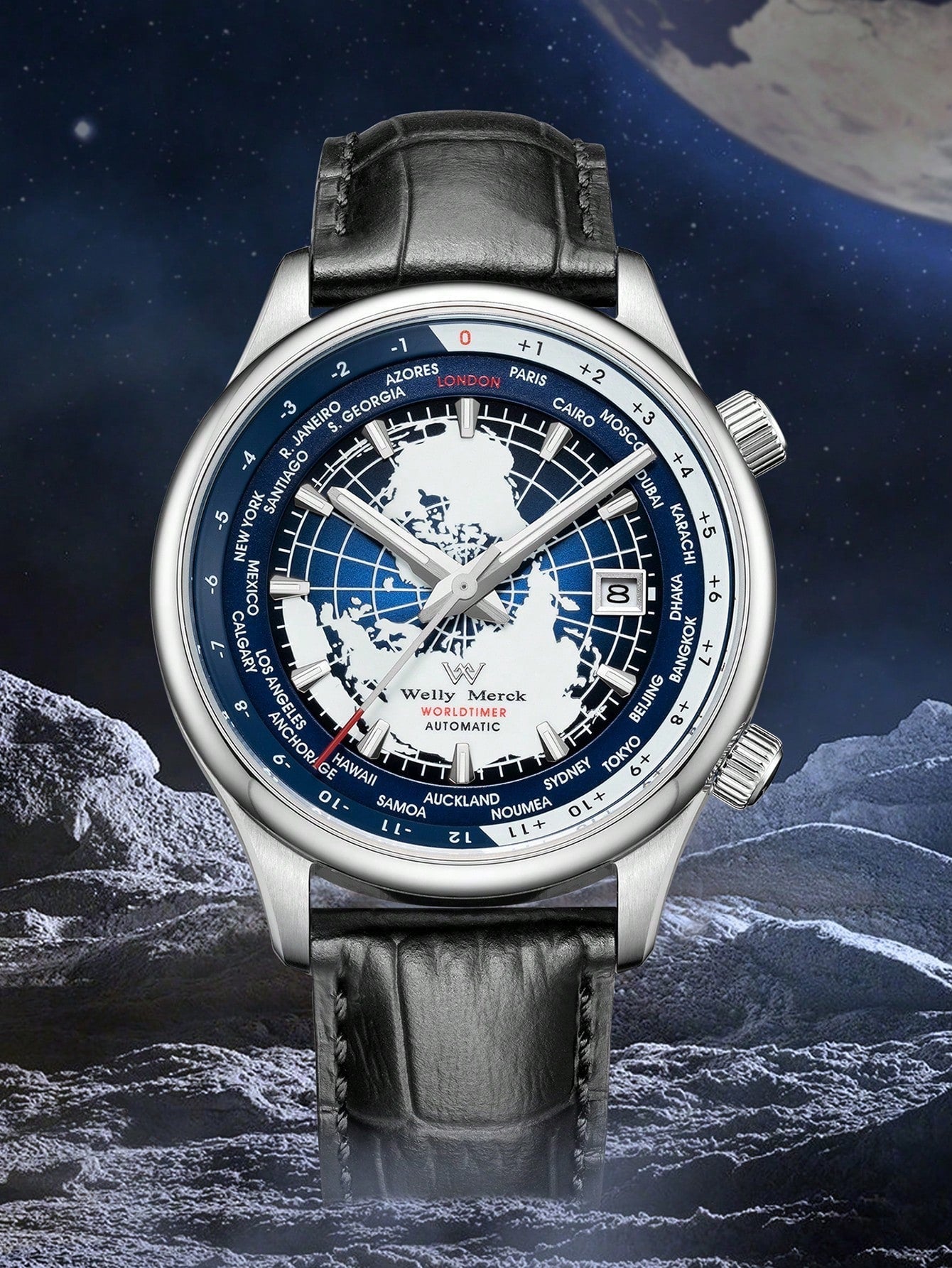 White blue - Black Leather - Automatic -41mm
