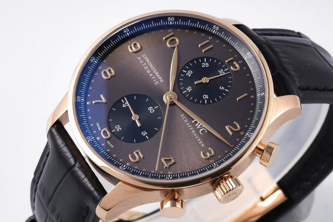 Chronograph -Grey- Yellowgold - Black Leather - Automatic 69355 - 41mm