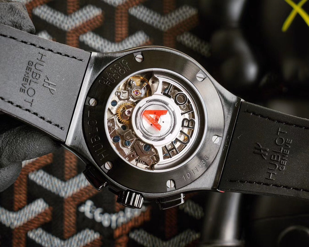 Grey Steel - Black Leather - Chronograph -Automatic - 45mm