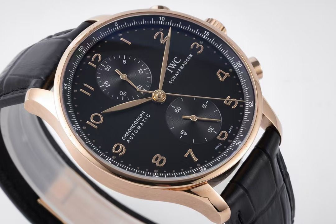 Chronograph -Black- Yellowgold - Black Leather - Automatic 69355 - 41mm