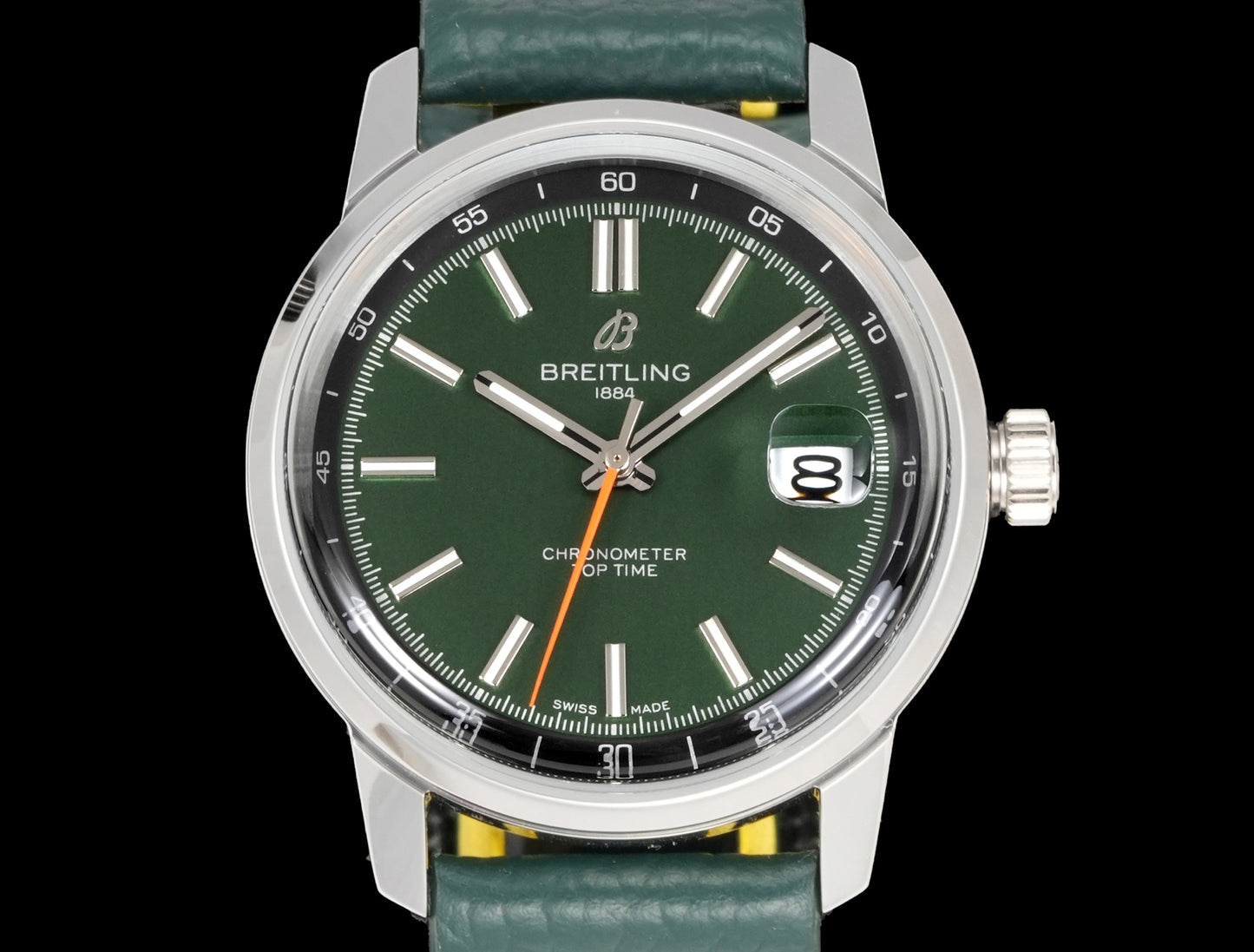 Green White - Silver 904L Steel -Green Leather- Automatic - 38mm