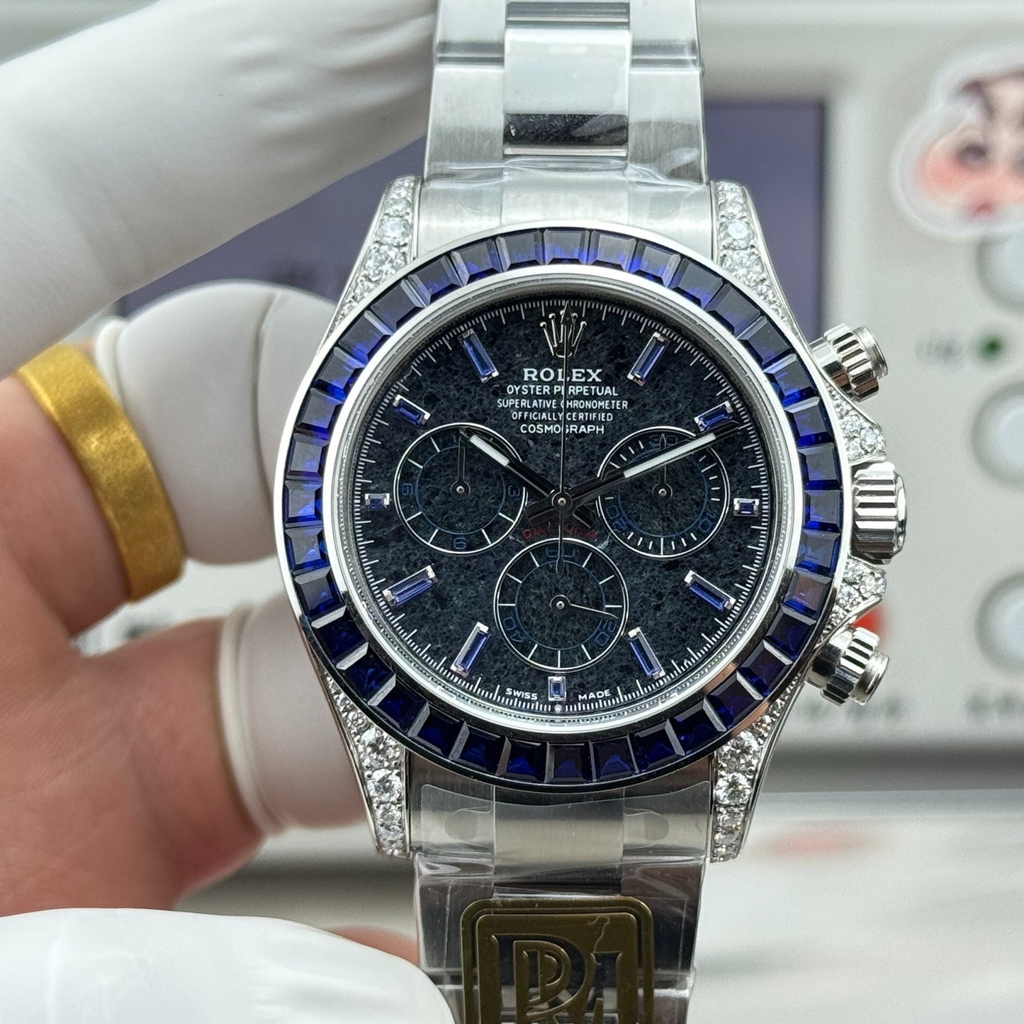 Chronograph -PPM - Silver 904L Steel -Purple Rhinestones- Automatic - 40mm