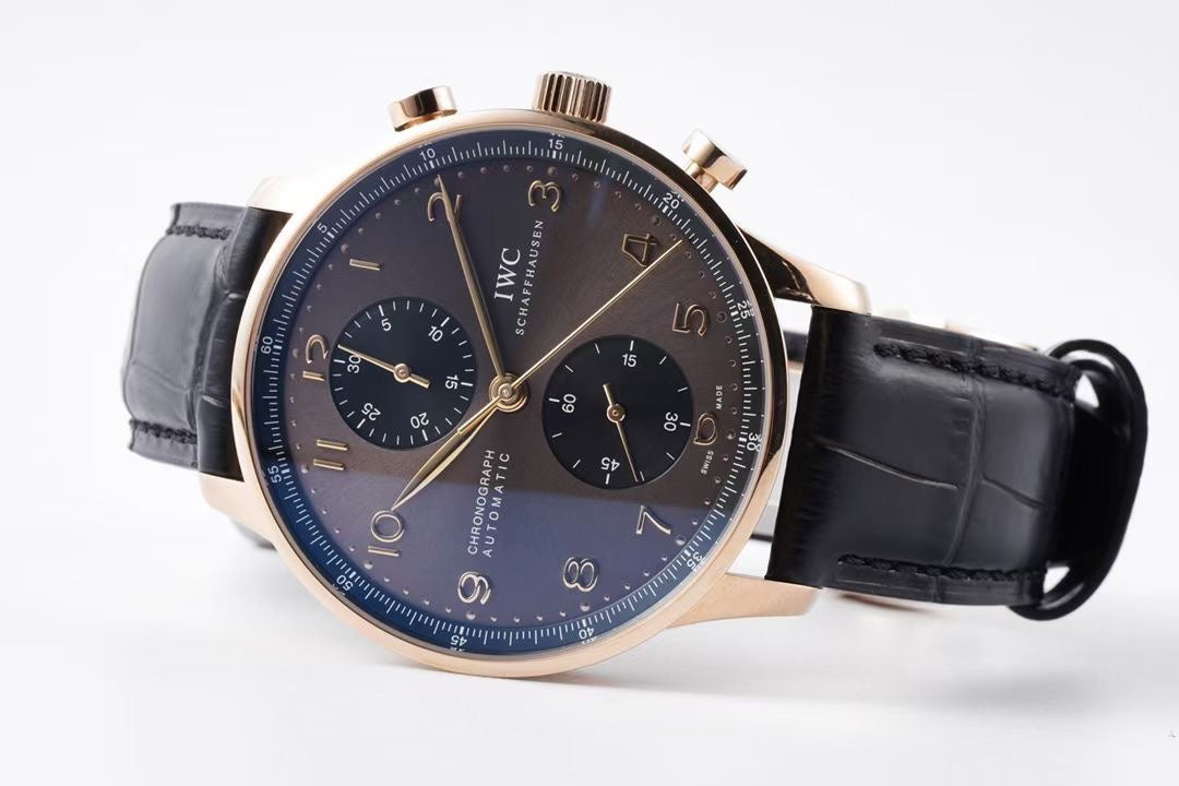 Chronograph -Grey- Yellowgold - Black Leather - Automatic 69355 - 41mm