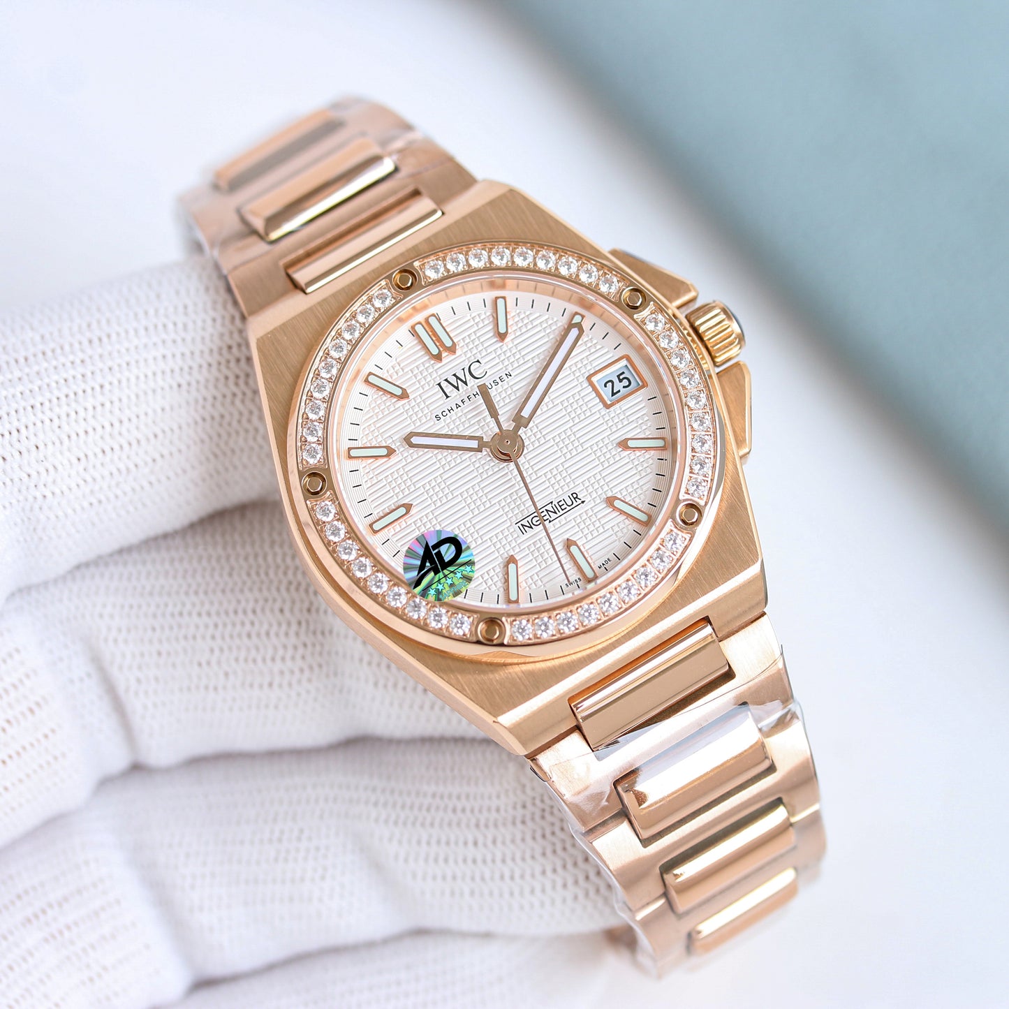 LADY -White -Rhinestone bezel- Yellow gold 904L Steel - Automatic -35mm