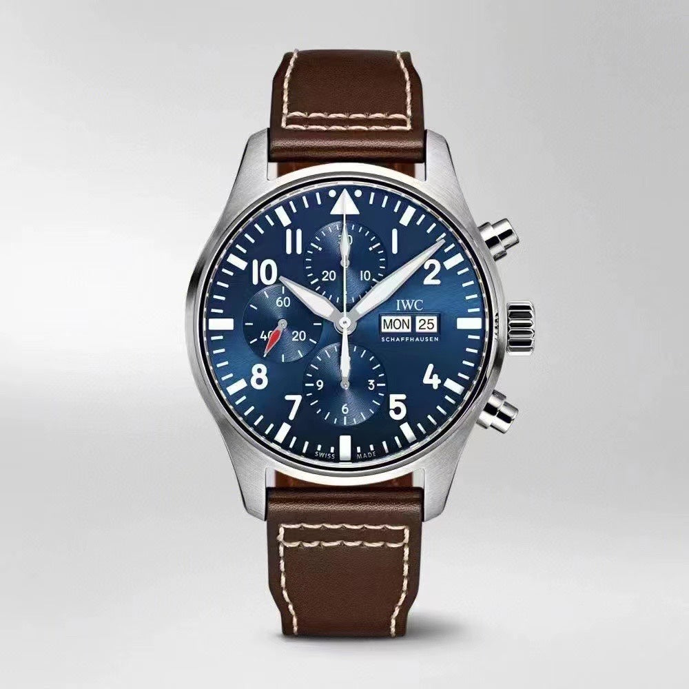 Chronograph -IW377714- Blue Silver - Brown Leather - Automatic - 43mm