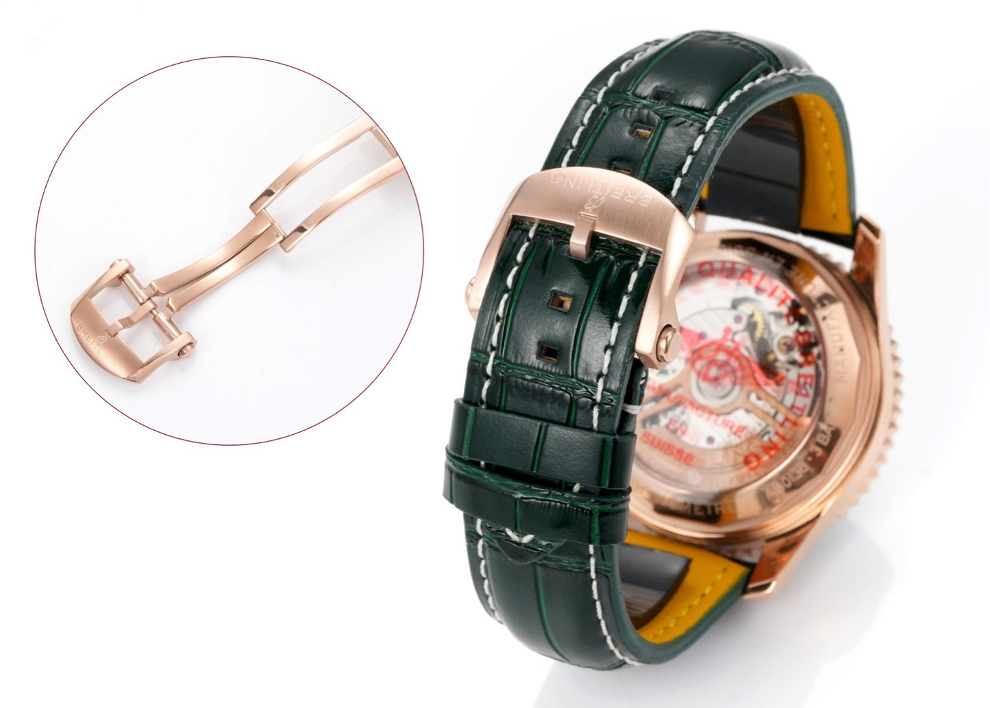 Chronograph - Rosegold White - Green - N-Timer - Green Leather - Automatic - 43mm