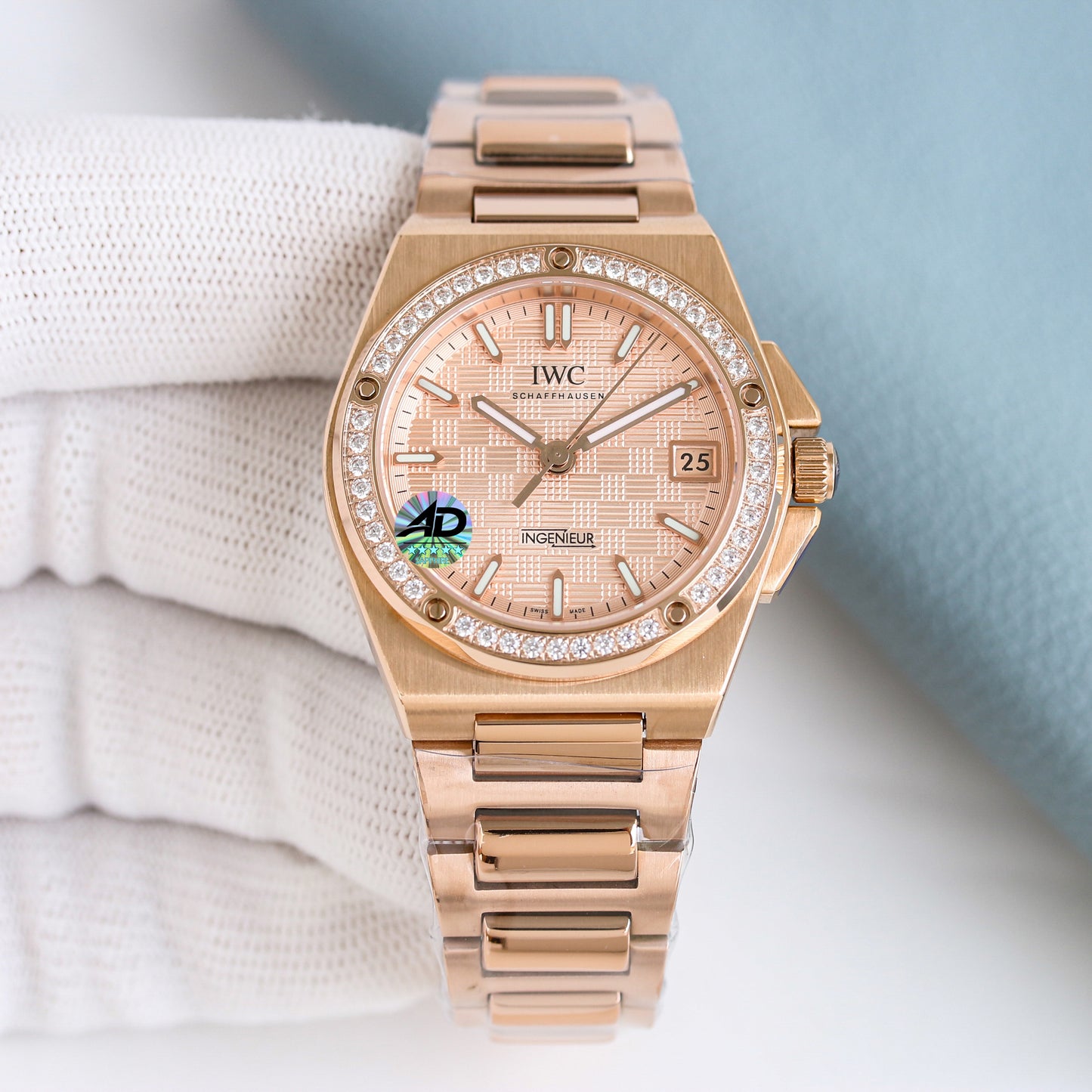 LADY -Pink -Rhinestone bezel- Yellow gold 904L Steel - Automatic -35mm