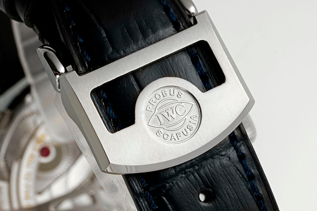 White Silver -IW500713- 904L Steel- Black Leather - Automatic - 42mm
