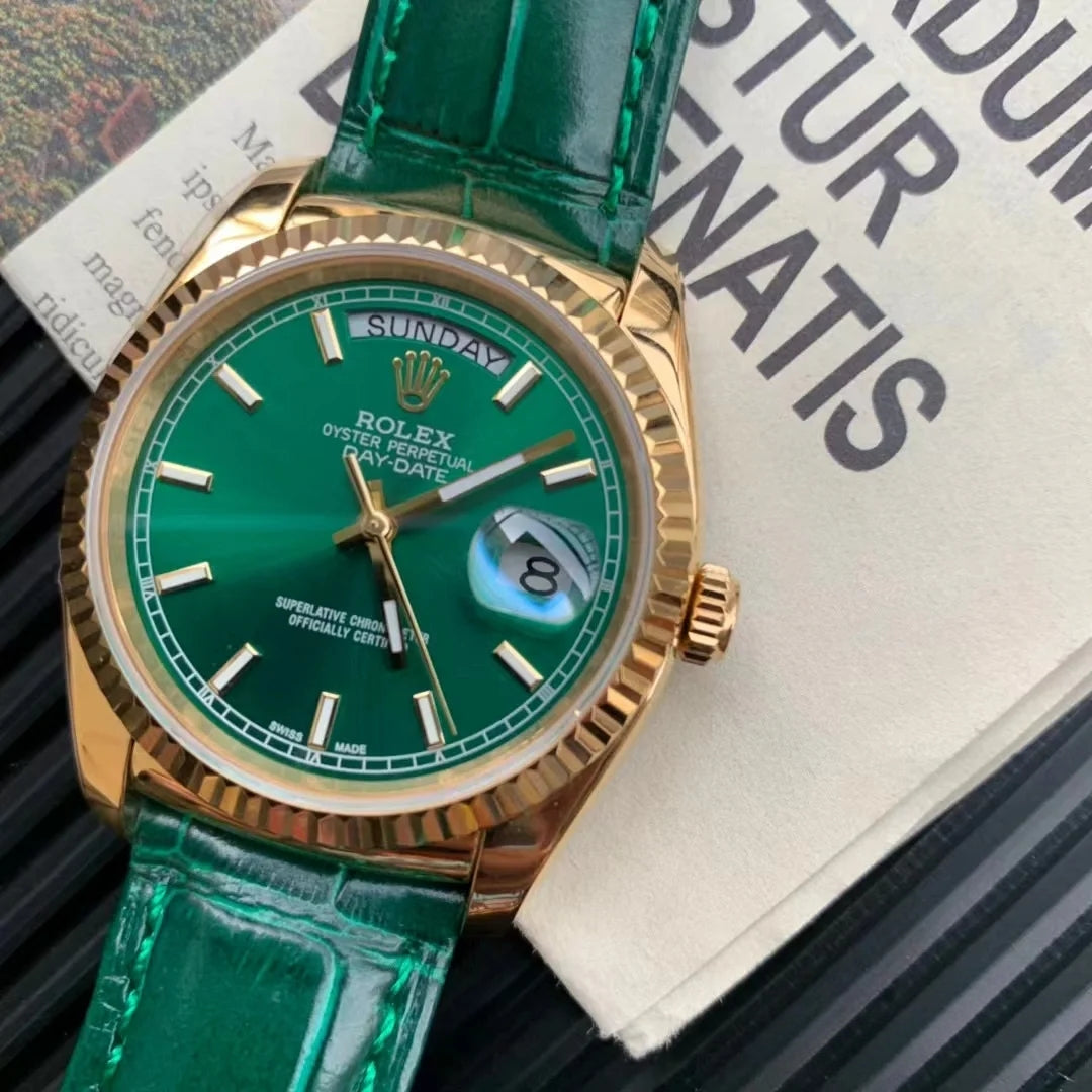 D-date- M118138- Green Yellow gold - Green Leather- Automatic - 36mm