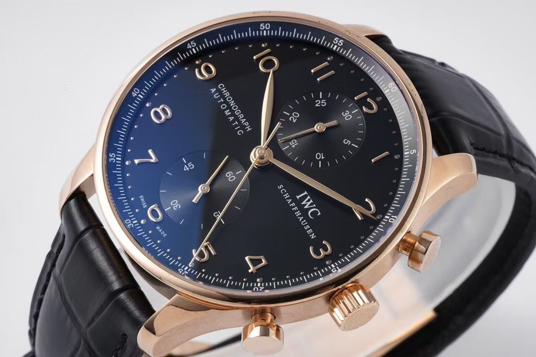 Chronograph -Black- Yellowgold - Black Leather - Automatic 69355 - 41mm