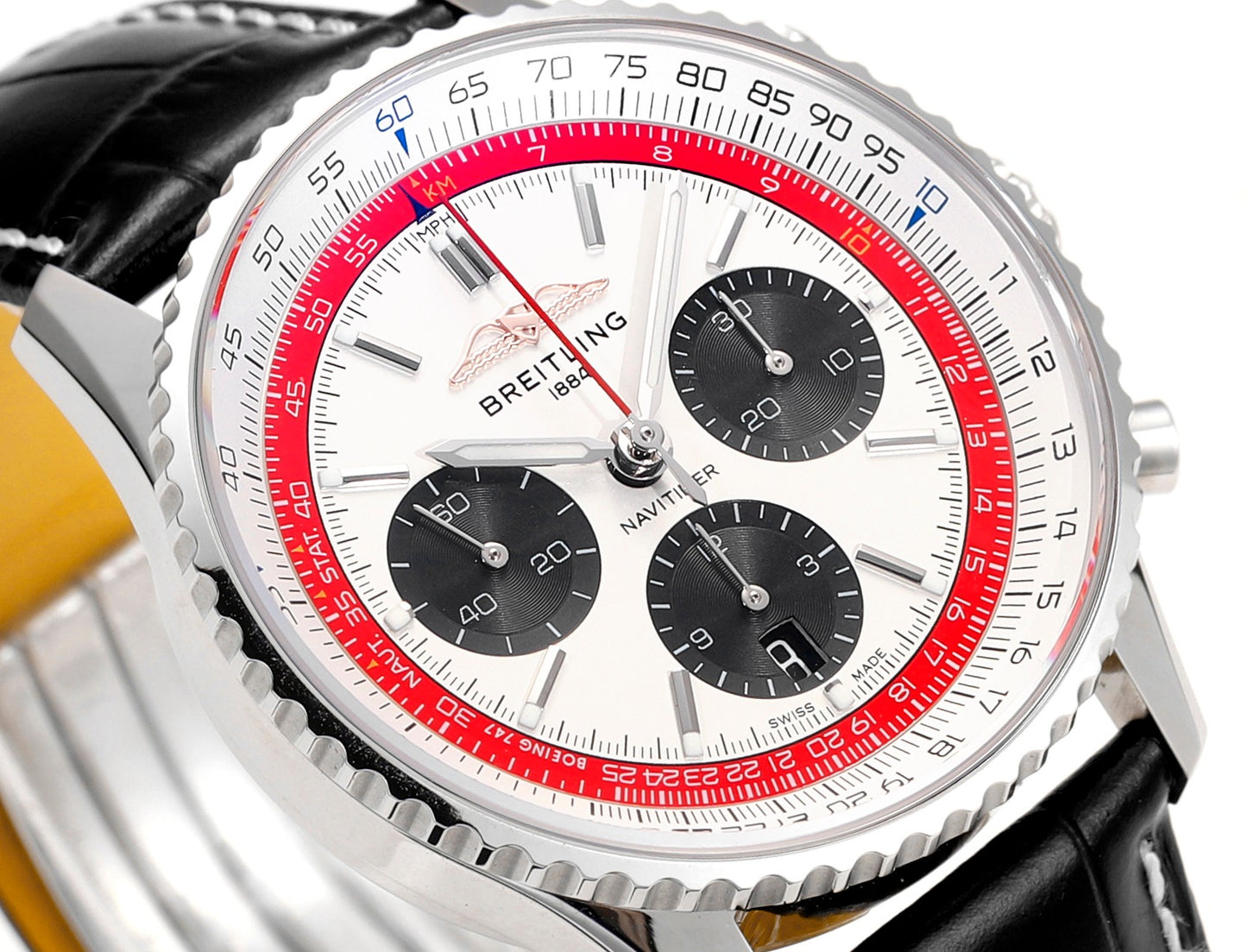 Chronograph - White Ceramic - White N-Timer - Black Leather - Automatic - 43mm