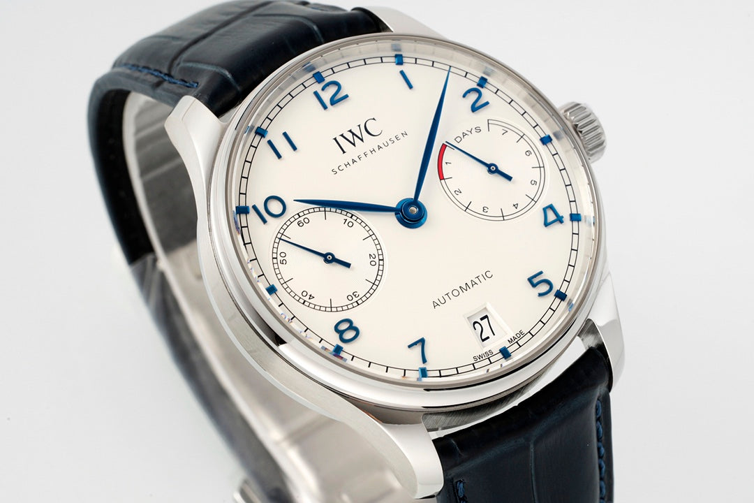White Silver -IW500713- 904L Steel- Black Leather - Automatic - 42mm