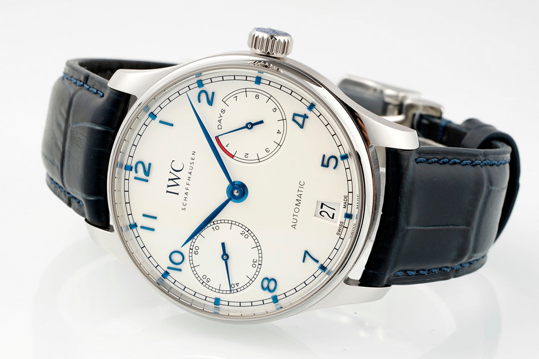 White Silver -IW500713- 904L Steel- Black Leather - Automatic - 42mm