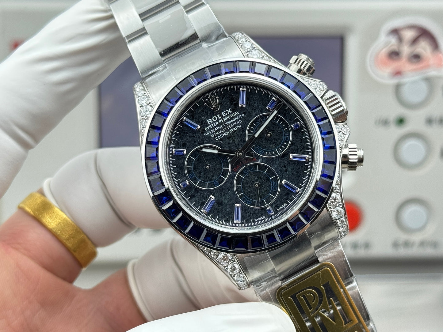 Chronograph -PPM - Silver 904L Steel -Purple Rhinestones- Automatic - 40mm