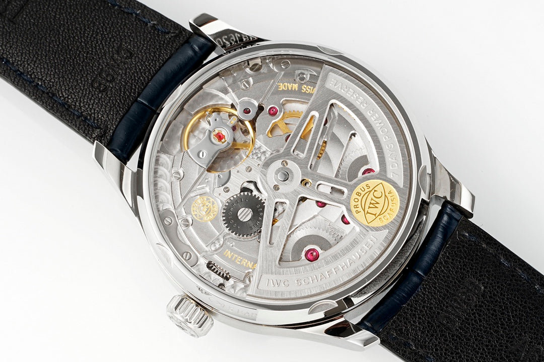 White Silver -IW500713- 904L Steel- Black Leather - Automatic - 42mm