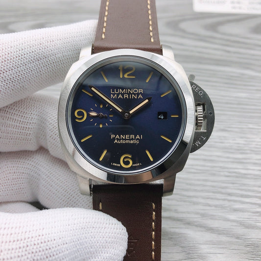 Blue -Silver 904L Steel - Brwon rubber -Automatic - 44mm