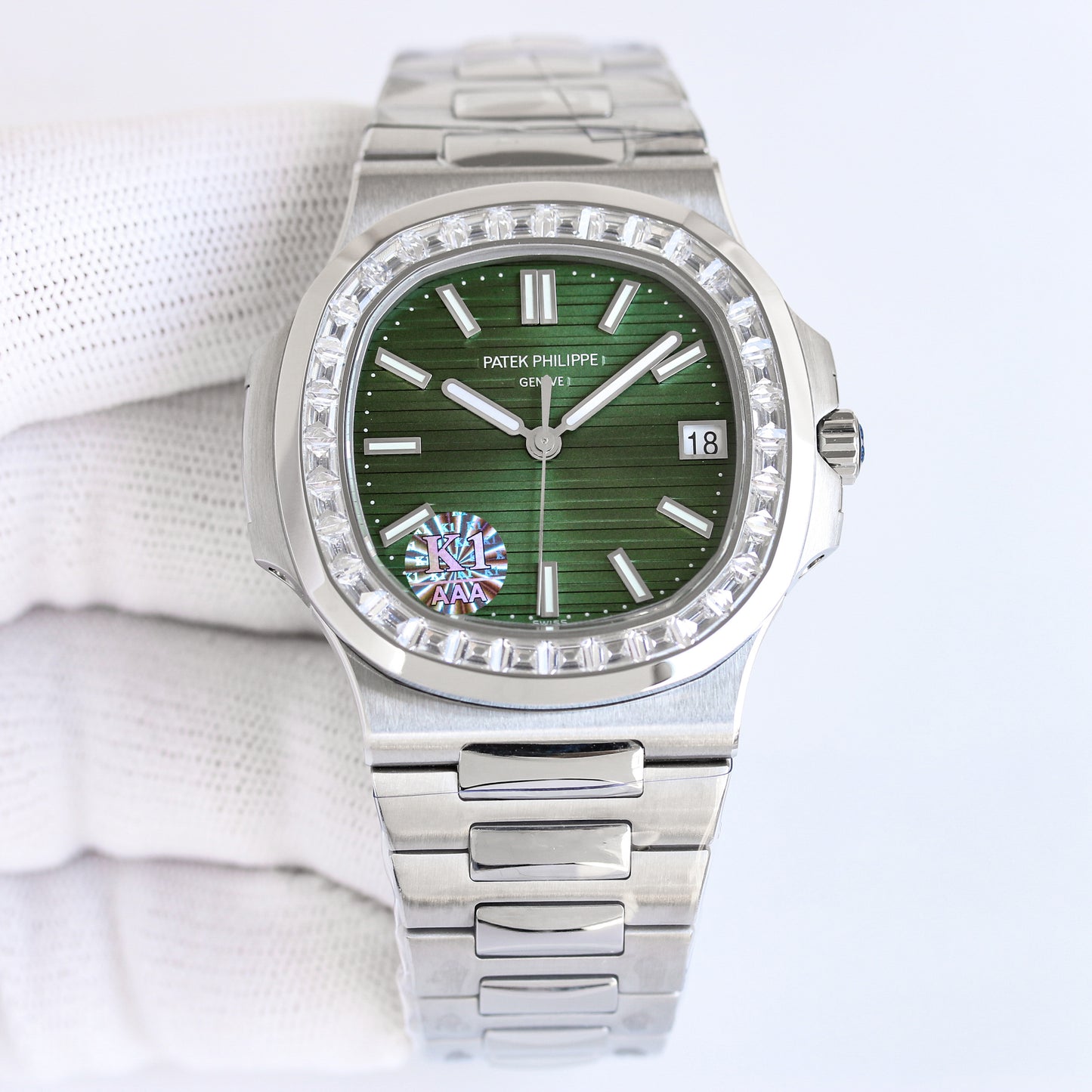 Green - Rhinestones -Ultra-thin - Silver 904L Steel - Automatic 324SC- 40mm