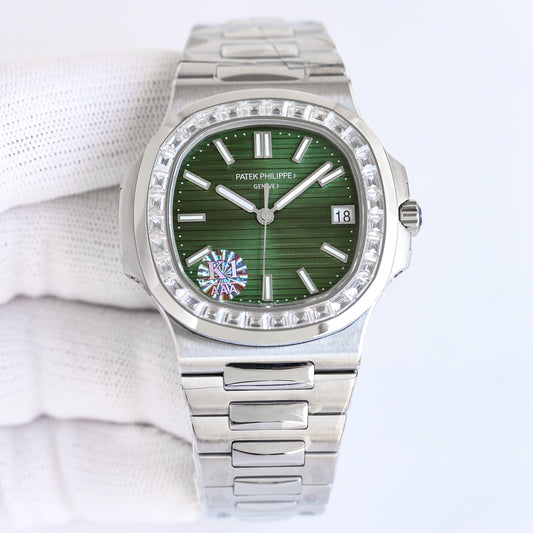 Green - Rhinestones -Ultra-thin - Silver 904L Steel - Automatic 324SC- 40mm