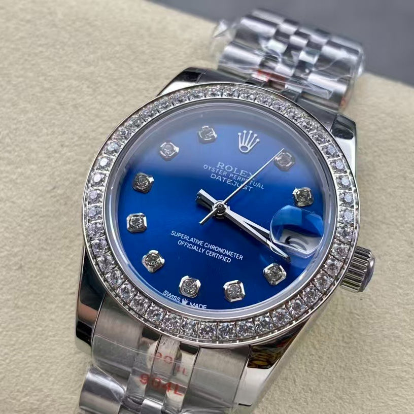 LADY -Blue -Rhinestone bezel - 904L Steel -Automatic - 31mm