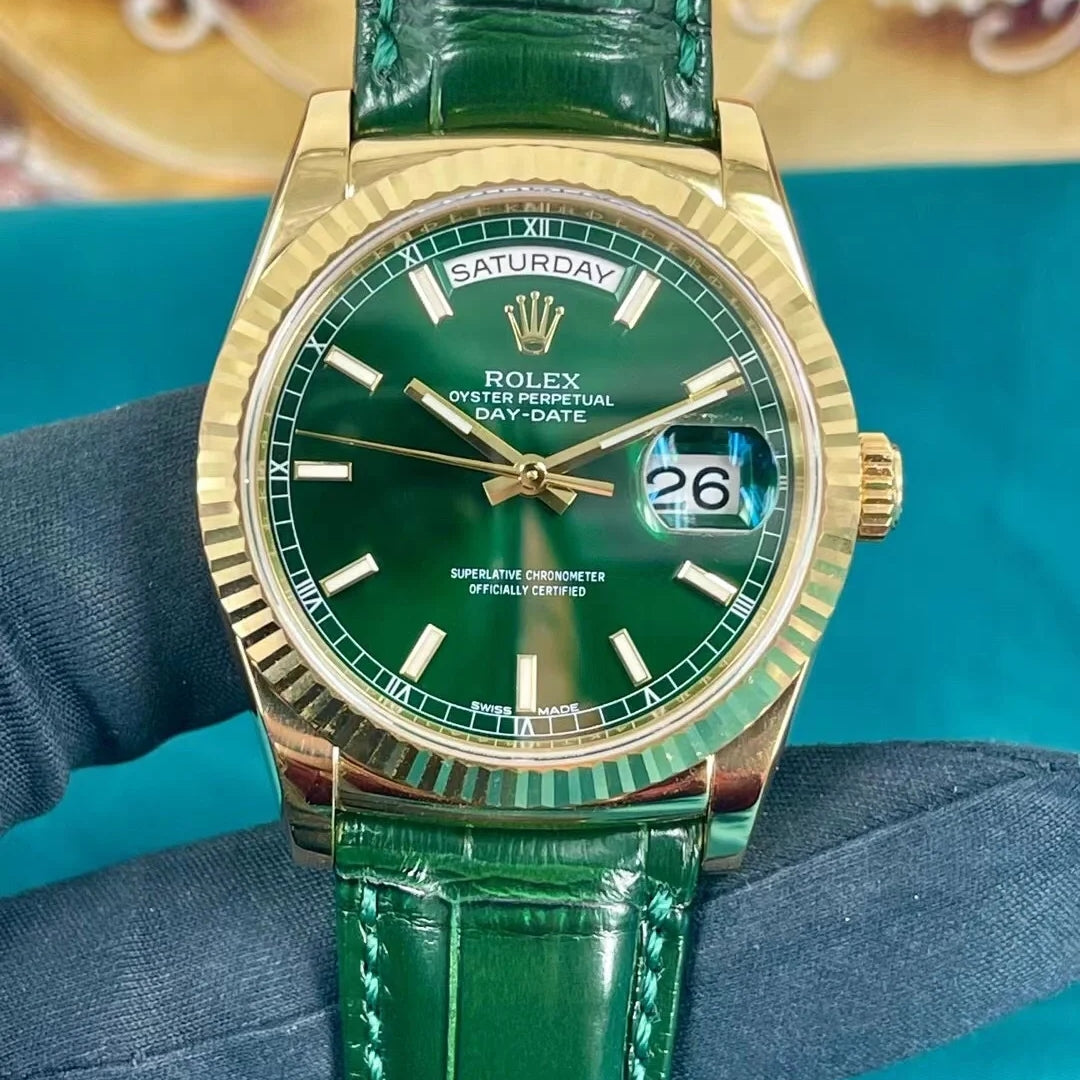 D-date- M118138- Green Yellow gold - Green Leather- Automatic - 36mm