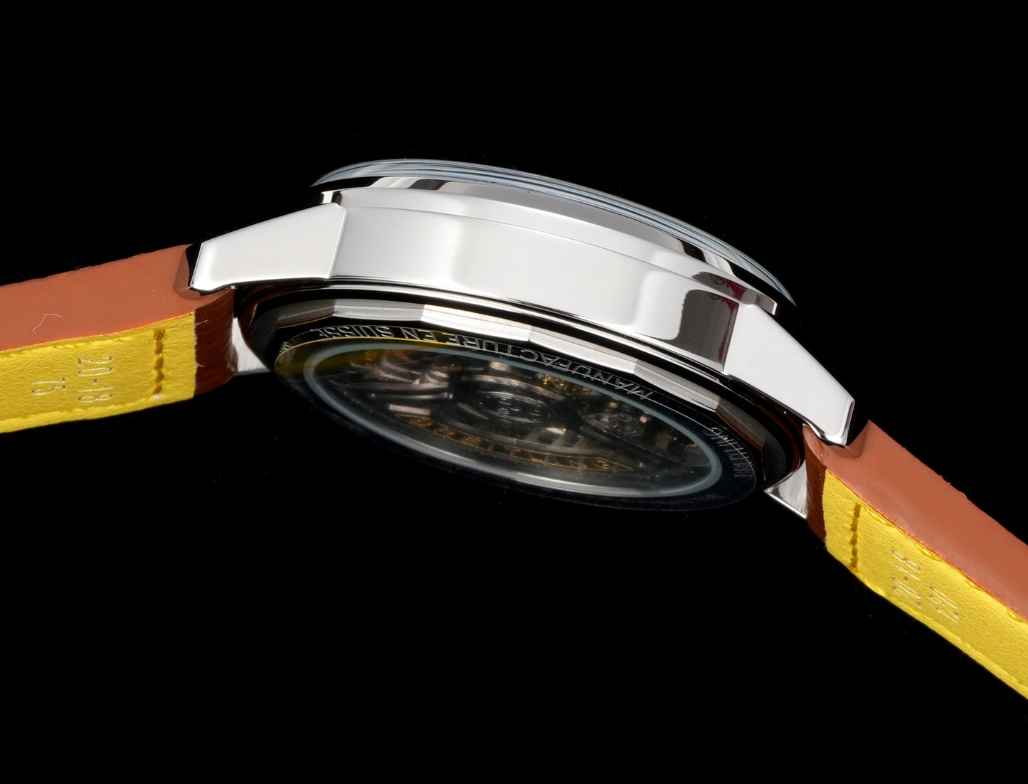 White Blue - Silver 904L Steel -Orange Leather- Automatic - 38mm