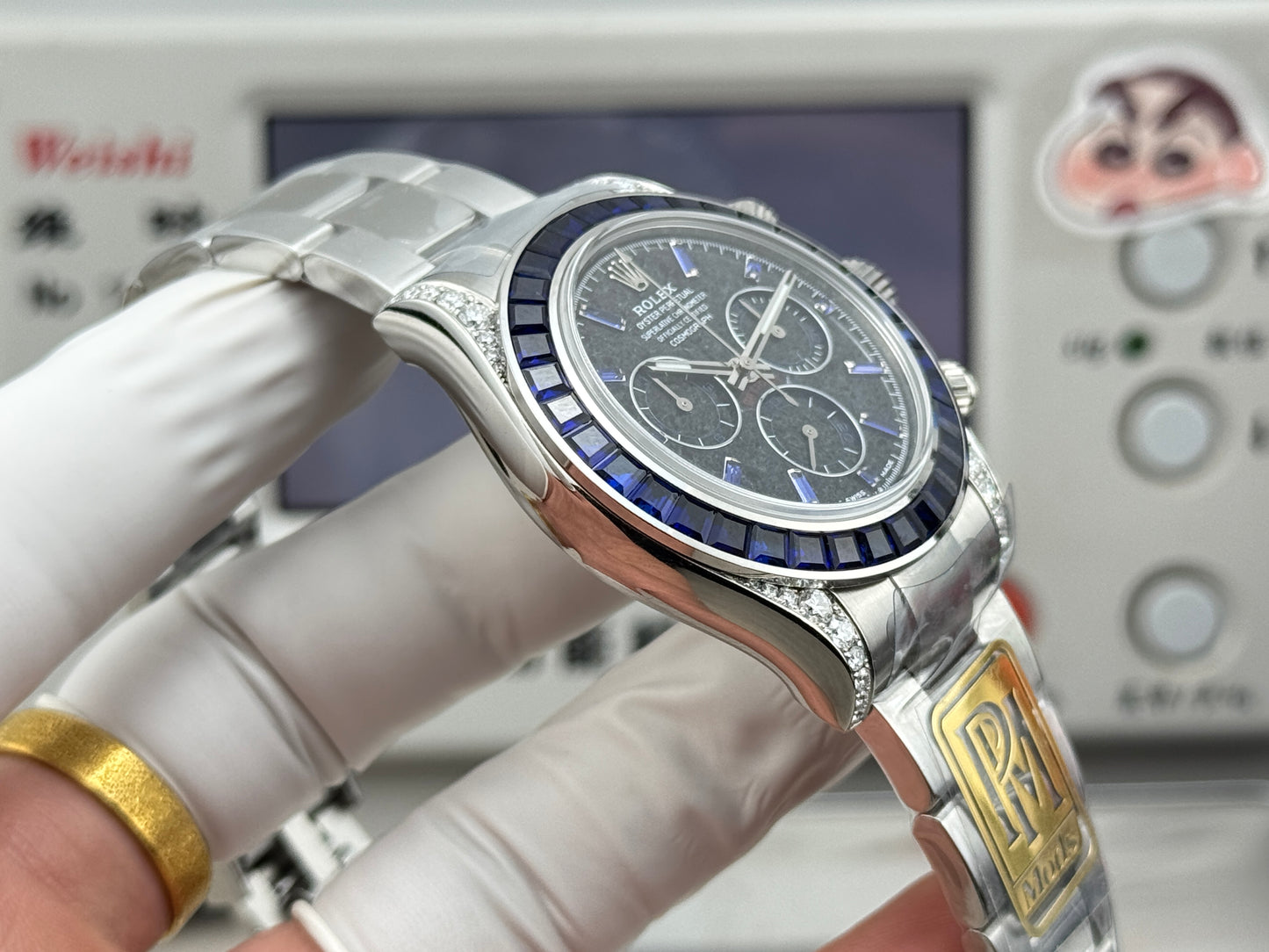 Chronograph -PPM - Silver 904L Steel -Purple Rhinestones- Automatic - 40mm