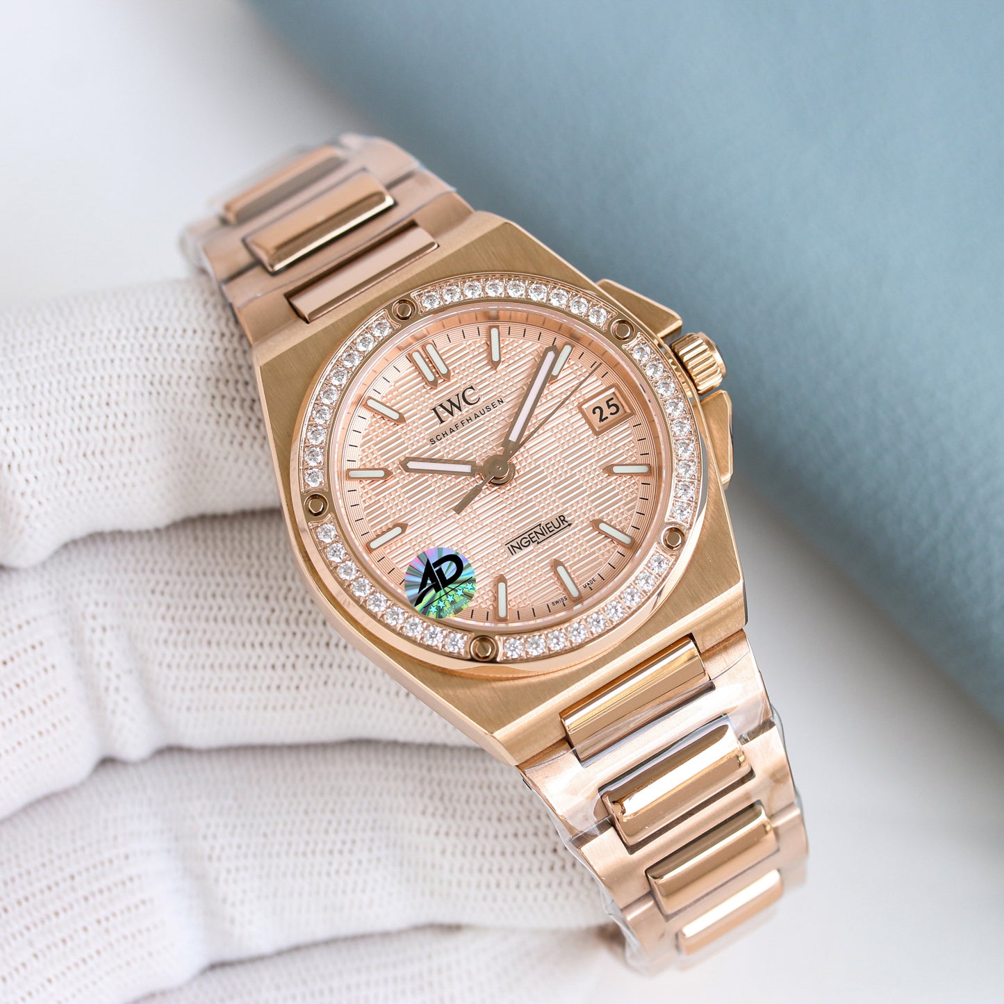 LADY -Pink -Rhinestone bezel- Yellow gold 904L Steel - Automatic -35mm