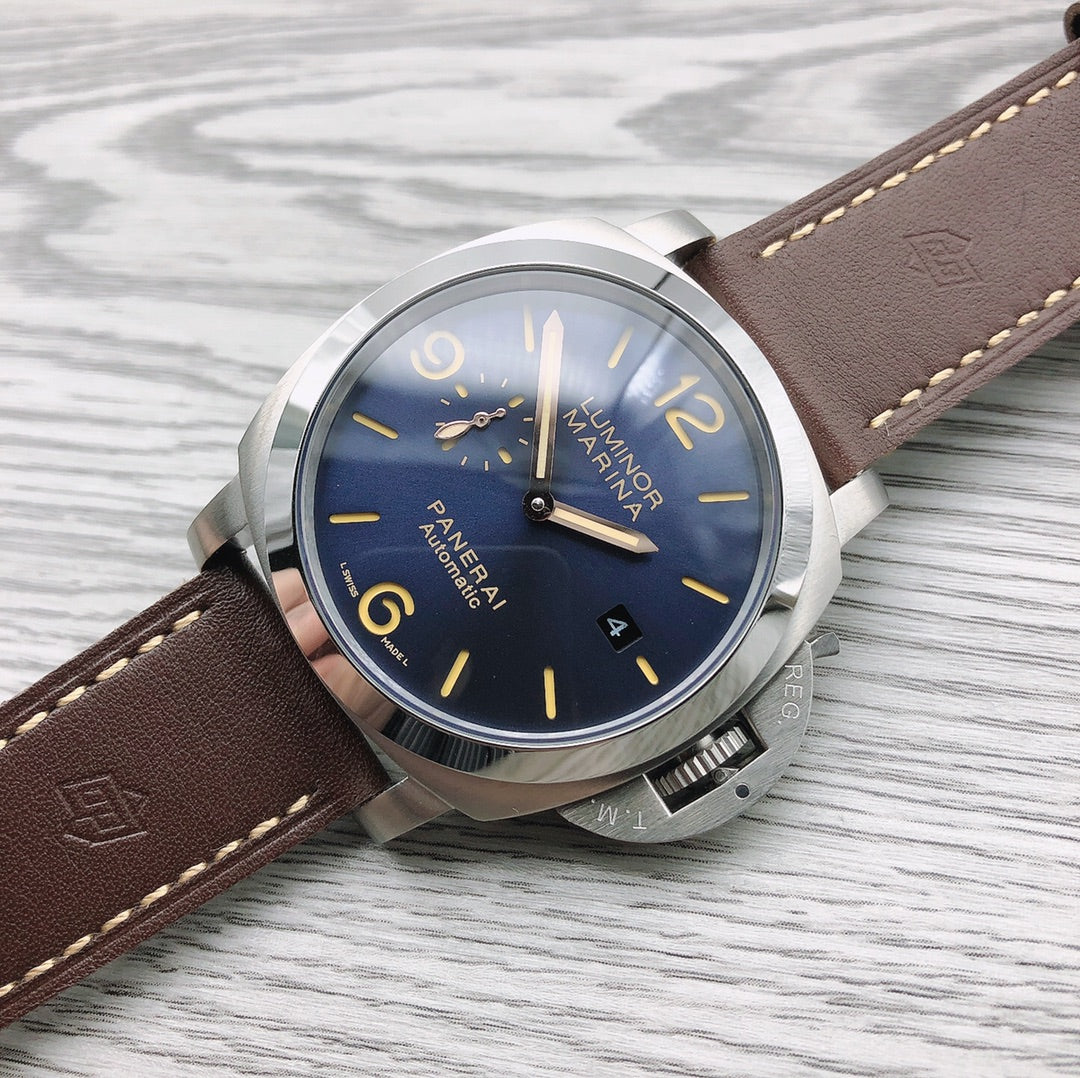 Blue -Silver 904L Steel - Brwon rubber -Automatic - 44mm