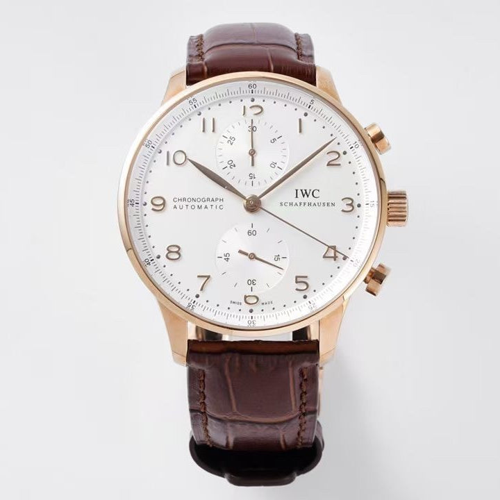 Chronograph -White- Yellowgold - Brown Leather - Automatic 69355 - 41mm