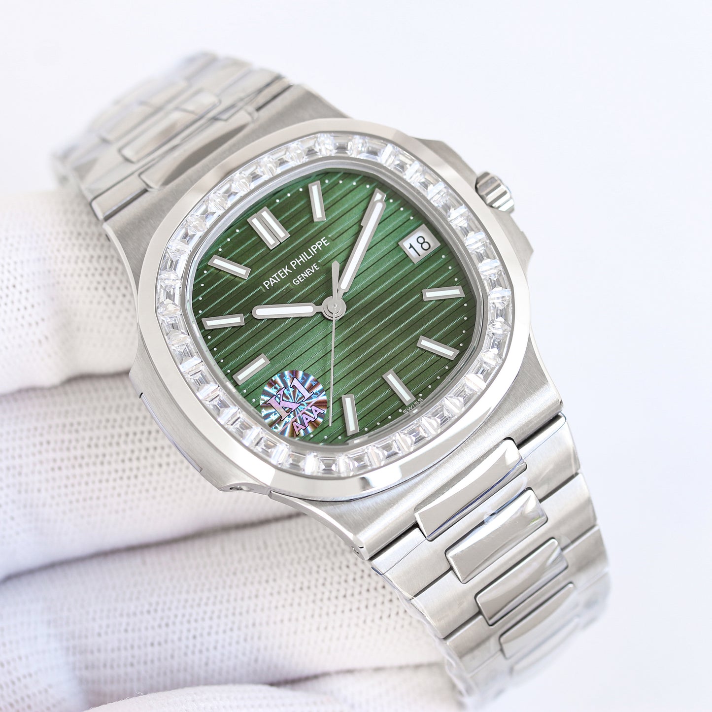 Green - Rhinestones -Ultra-thin - Silver 904L Steel - Automatic 324SC- 40mm