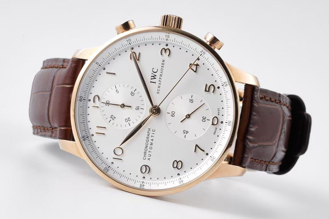 Chronograph -White- Yellowgold - Brown Leather - Automatic 69355 - 41mm