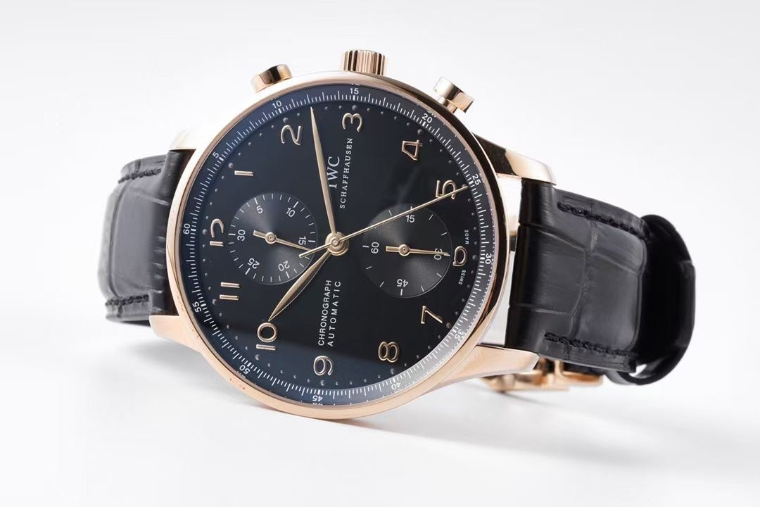 Chronograph -Black- Yellowgold - Black Leather - Automatic 69355 - 41mm