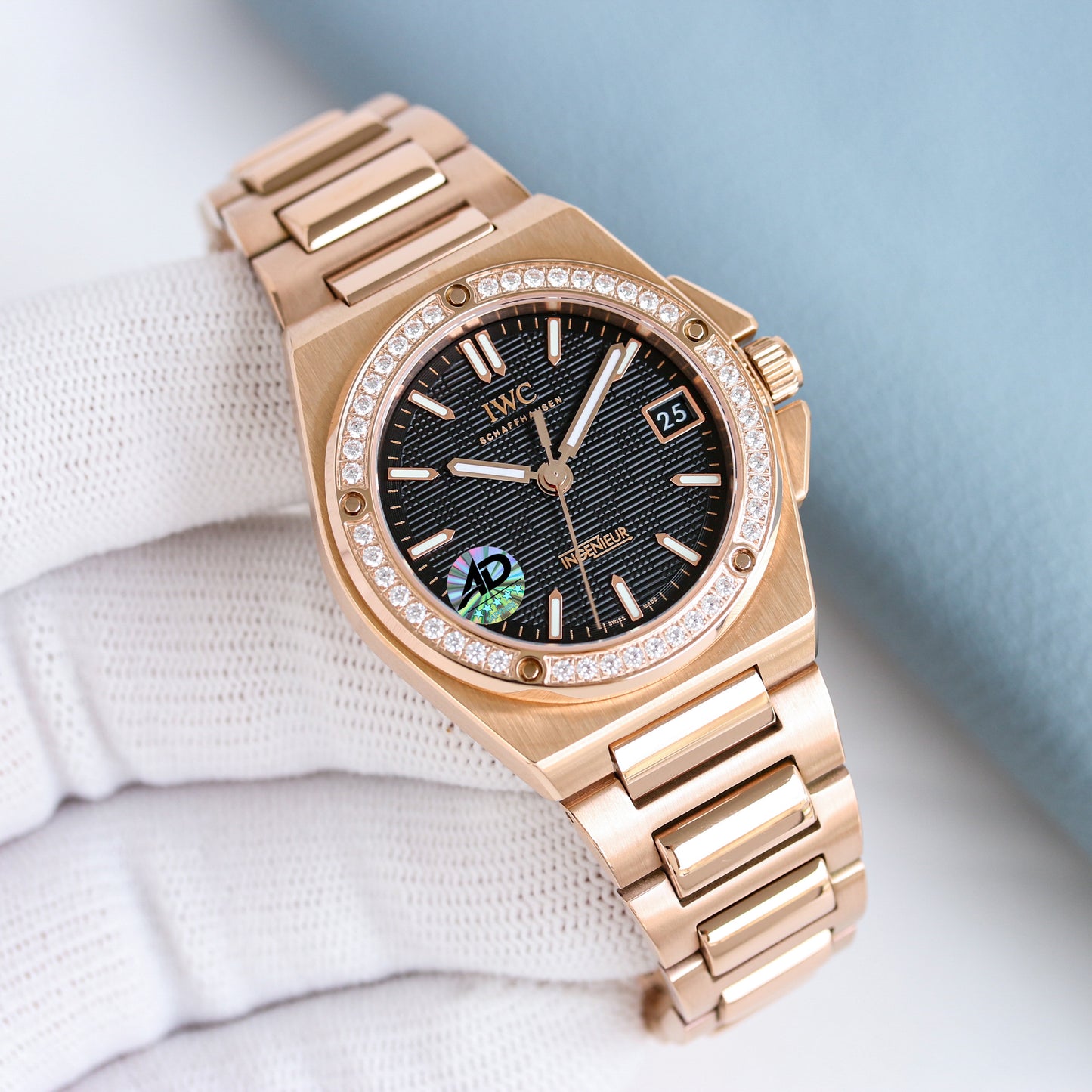 LADY -Black -Rhinestone bezel- Yellow gold 904L Steel - Automatic -35mm