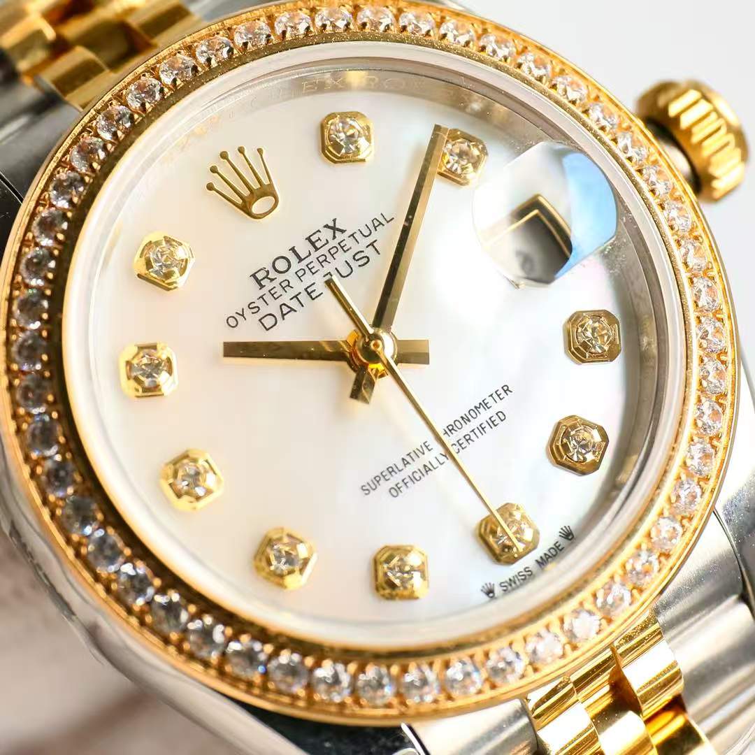 LADY -Yellow -Rhinestone bezel- 904L Steel  -Automatic - 28mm