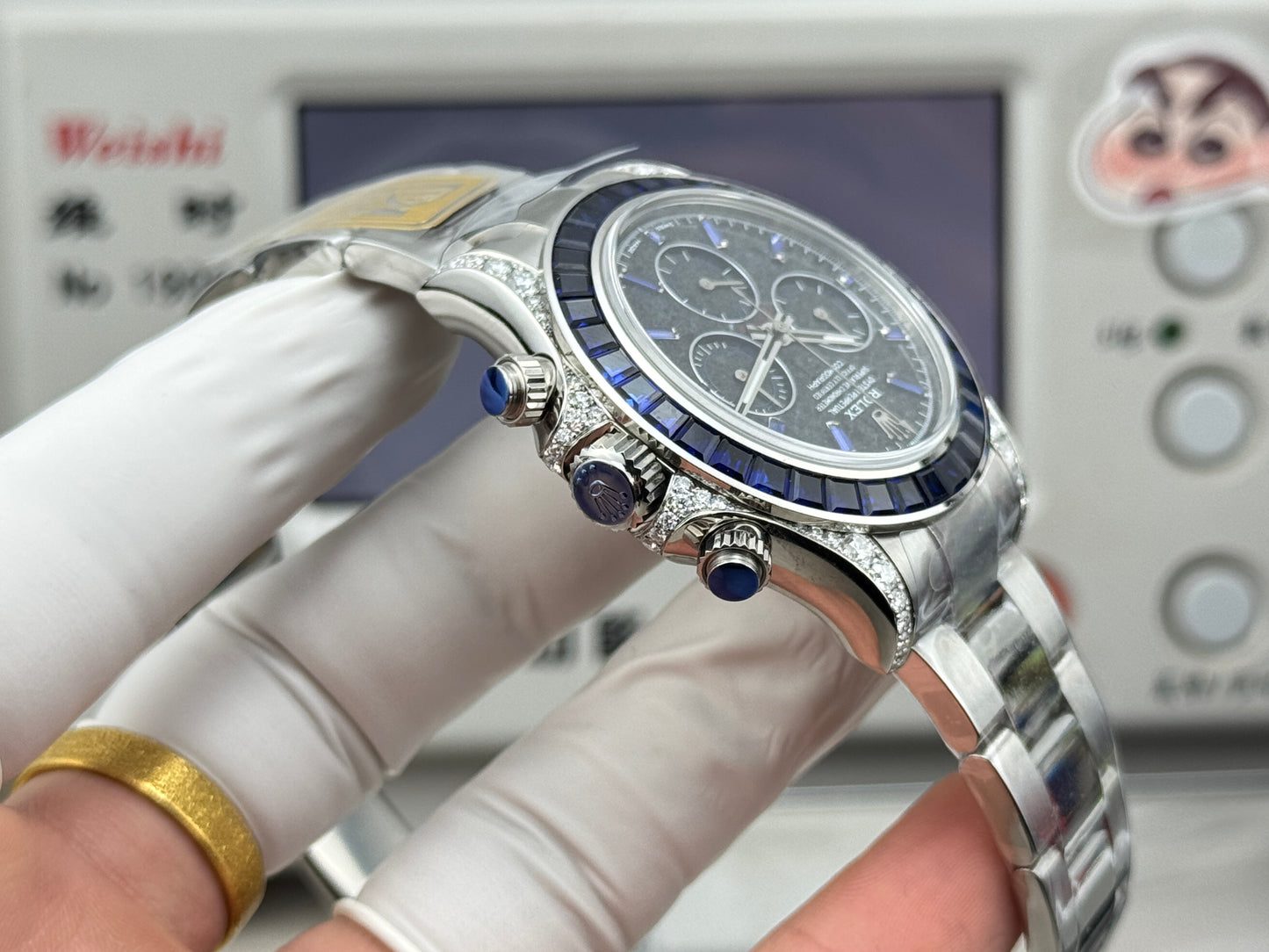 Chronograph -PPM - Silver 904L Steel -Purple Rhinestones- Automatic - 40mm