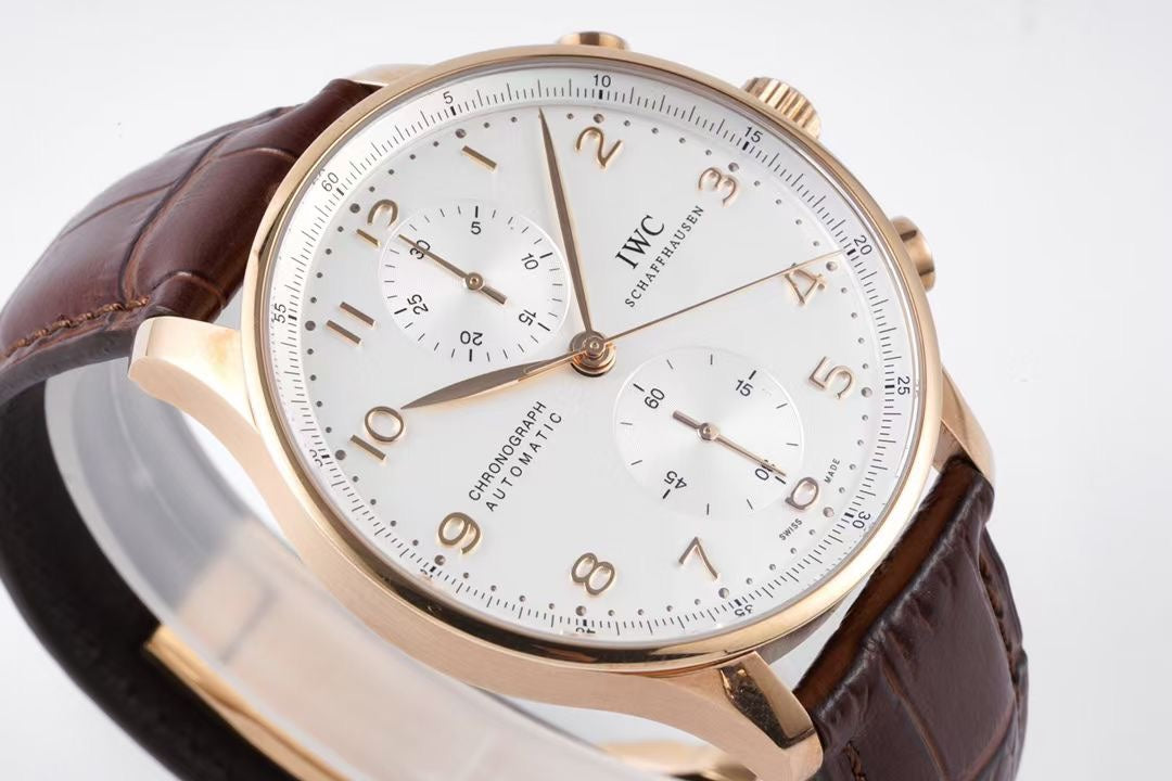 Chronograph -White- Yellowgold - Brown Leather - Automatic 69355 - 41mm
