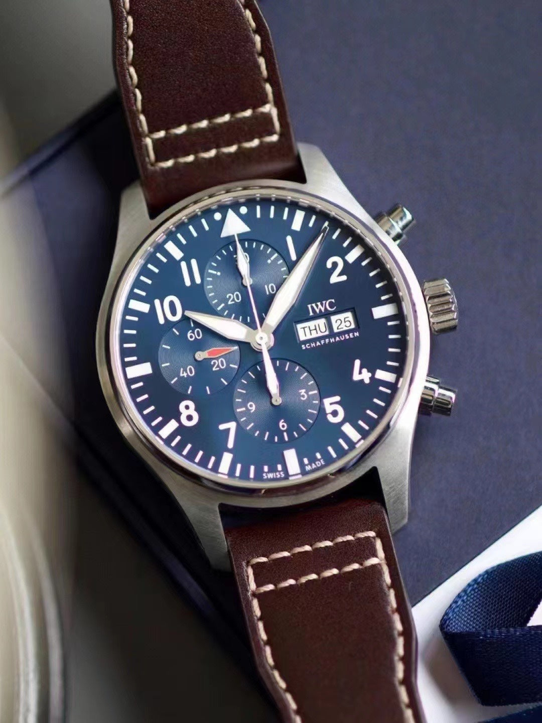 Chronograph -IW377714- Blue Silver - Brown Leather - Automatic - 43mm