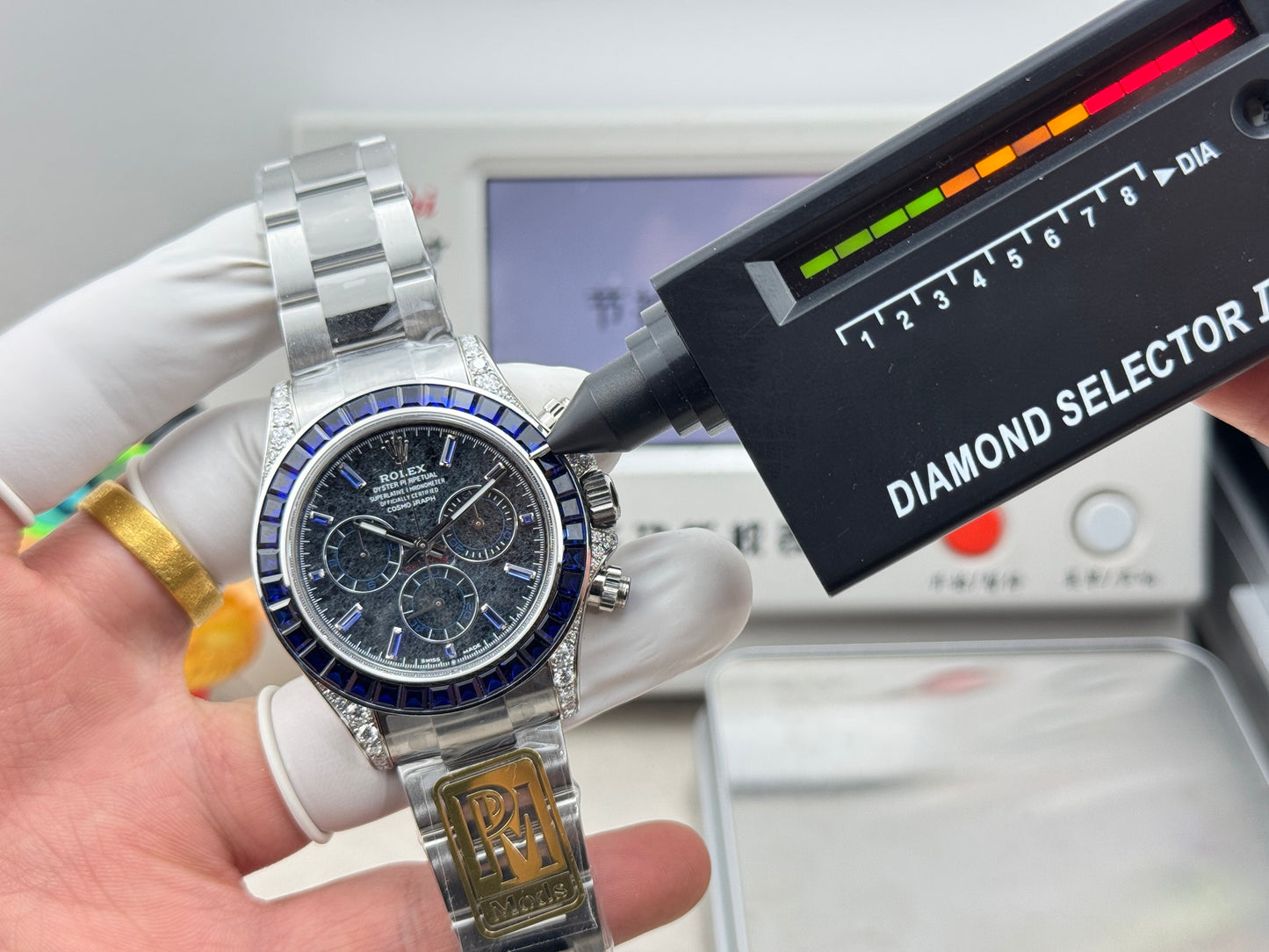 Chronograph -PPM - Silver 904L Steel -Purple Rhinestones- Automatic - 40mm