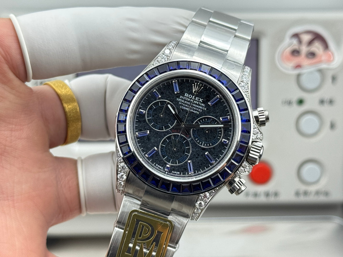 Chronograph -PPM - Silver 904L Steel -Purple Rhinestones- Automatic - 40mm