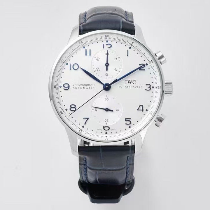 Chronograph -White Silver - Black Leather - Automatic 69355 - 41mm