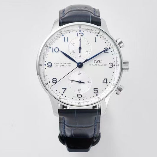 Chronograph -White Silver - Black Leather - Automatic 69355 - 41mm