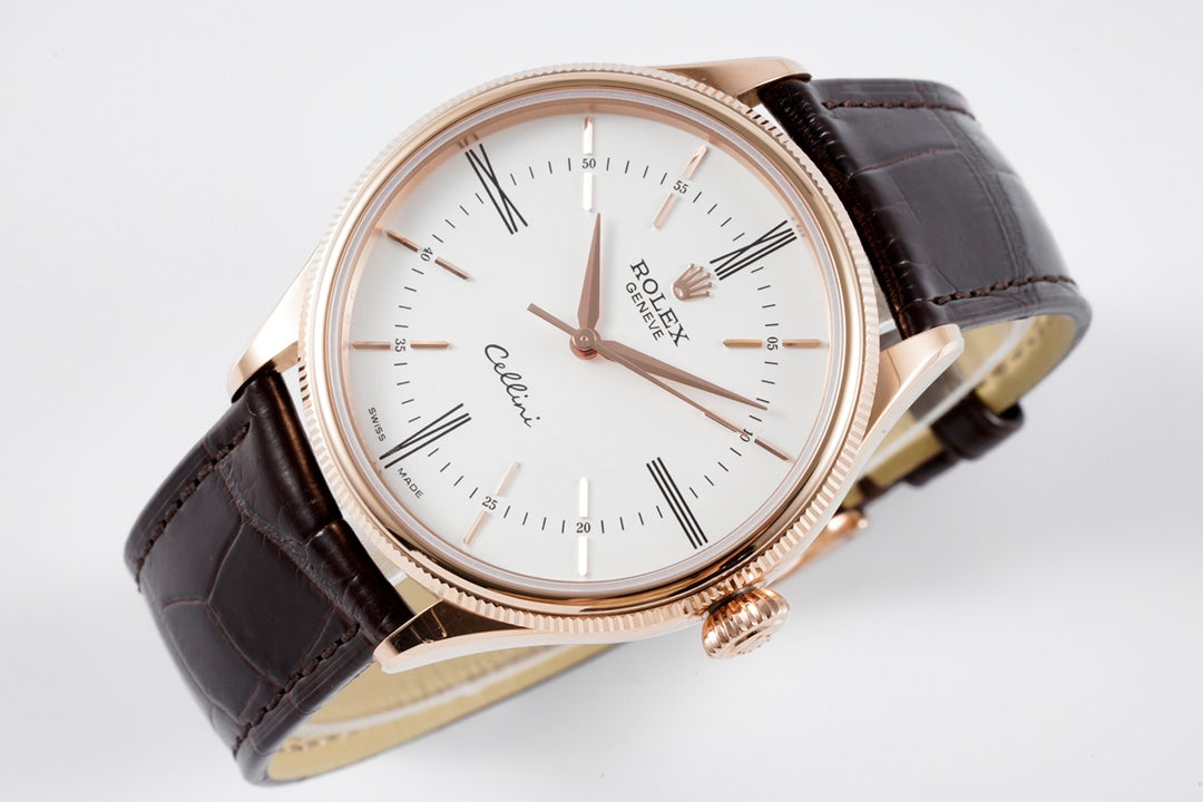 White Yellow -904L Yellow - Brown Leather - Automatic - 39mm