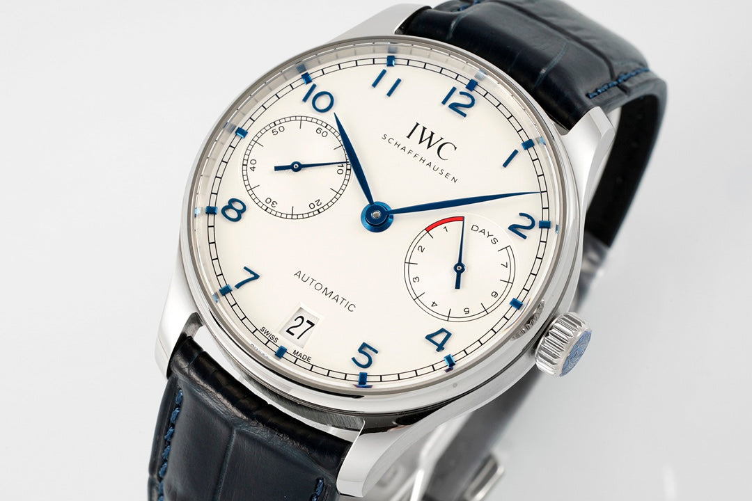 White Silver -IW500713- 904L Steel- Black Leather - Automatic - 42mm