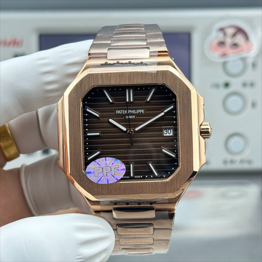 Brown Rosegold Square - Ultra-thin - Rosegold Silver 904L Steel - Automatic 330SC- 45mm