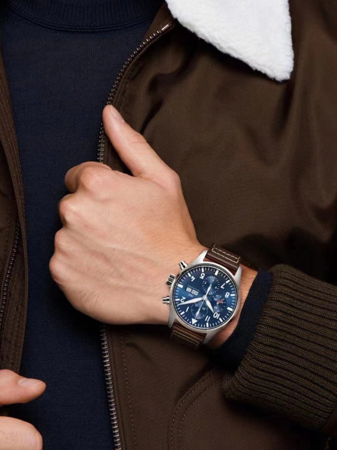 Chronograph -IW377714- Blue Silver - Brown Leather - Automatic - 43mm